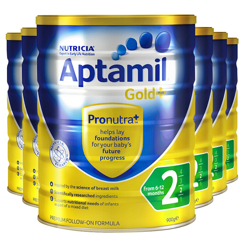 【恢复接单 需身份证】澳洲进口Aptamil新西兰爱他美金装婴儿奶粉2段6-12月900g*6罐