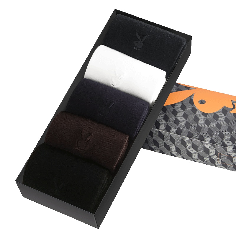 花花公子精梳棉抗菌袜子男薄款商务袜 透气中筒袜2276-5双礼盒装