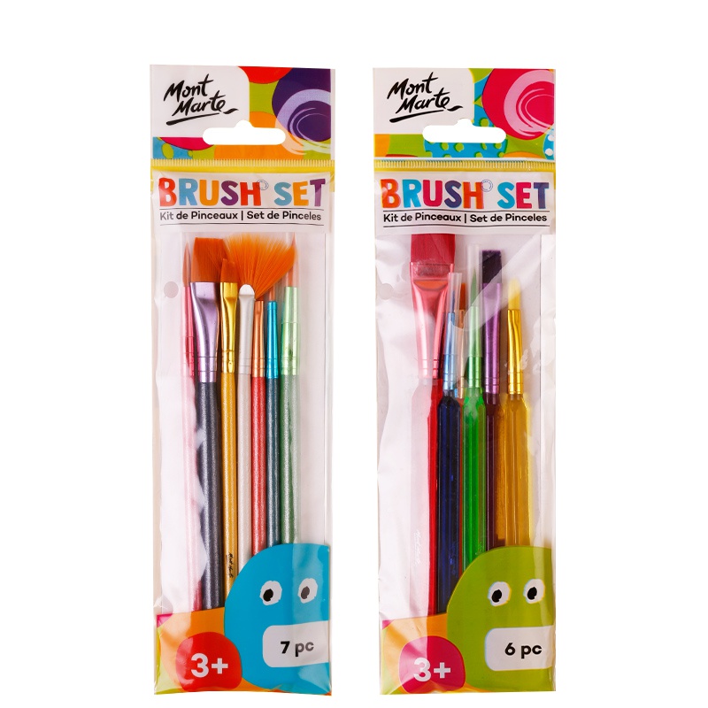 蒙玛特Montmarte彩色尼龙毛水粉笔套装水彩笔扇形笔儿童水粉排笔批发6支套