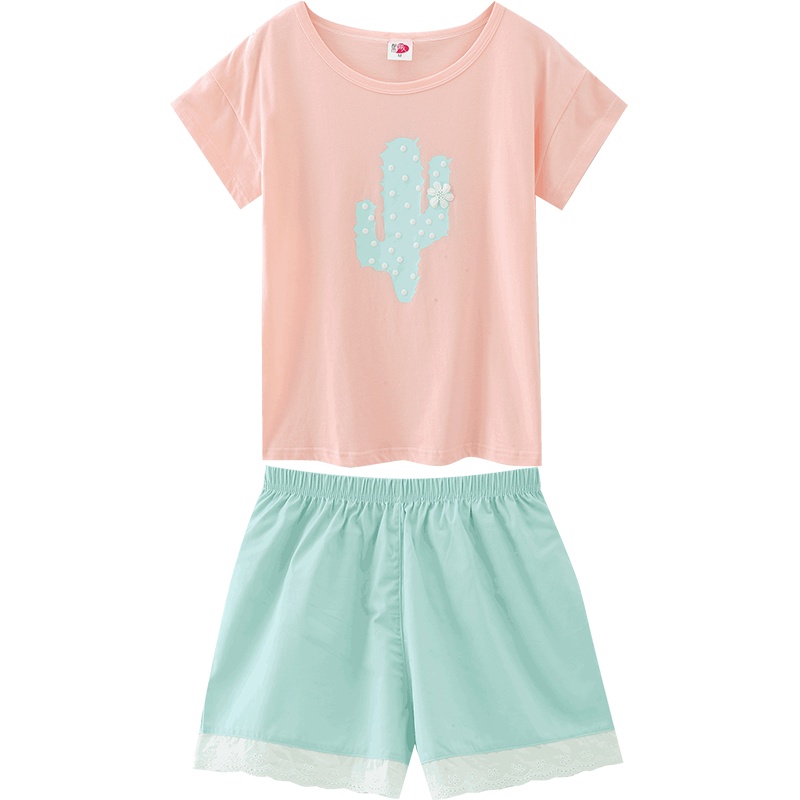 都市丽人【本周推荐】清新撞色印花圆领睡衣家居服套装女士睡衣夏1H9209