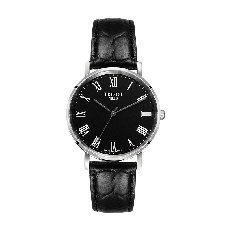 天梭(TISSOT)瑞士手表 简约轻薄时尚百搭黑盘罗马刻度 魅时系列皮带男士石英表T109.410.16.053.00