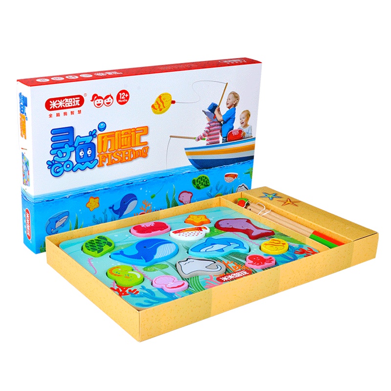 米米智玩 木制益智玩具双面立体磁性钓鱼婴幼儿童游戏2-3-4岁拼图识鱼板