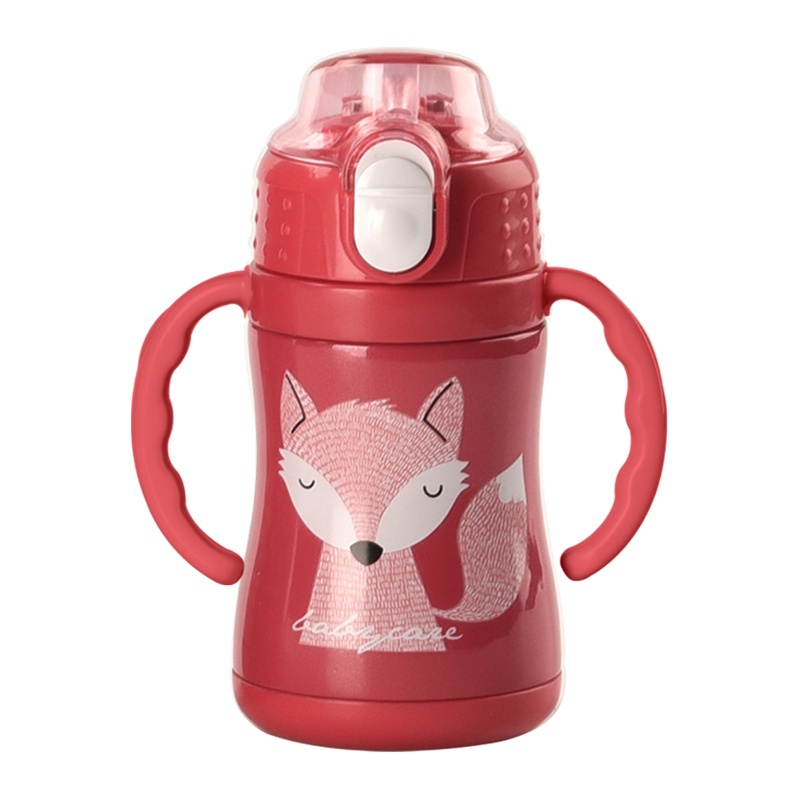 babycare儿童保温杯带吸管防摔幼儿园宝宝喝水杯子学饮杯婴儿水壶 把手款-柠红 2930