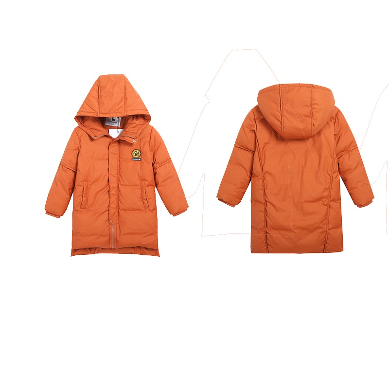 鸭鸭中长款男白鸭绒儿童纯色外套拉链衫连帽加厚羽绒服Y-B483103