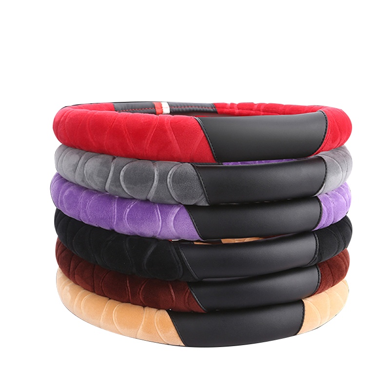 淘尔杰TAOERJ[时尚拼接-灰色]新款毛绒方向把套汽车方向盘套冬季短毛绒植绒把套通用款把套