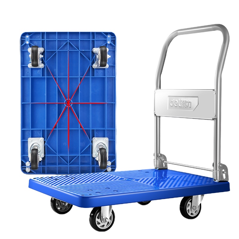 得力(deli) 折叠平板车耐用手推车拉货车小拖车四轮搬运车73x47cm承重约300斤 DL6111