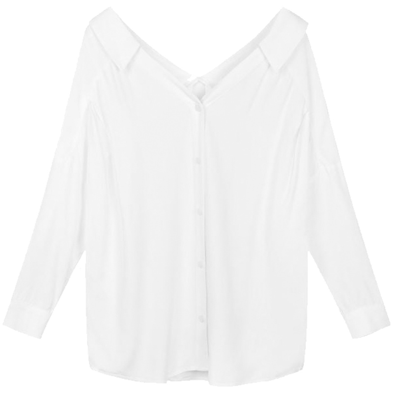 【热卖】【日特惠 179元2件】V领白色衬衫女士秋新款韩版宽松bf风上衣洋气衬衣长袖潮30081537
