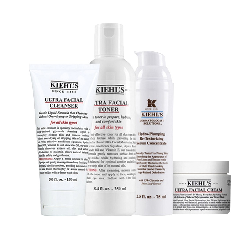 [保湿四件套]正品直邮美国进口Kiehl's科颜氏高保湿清爽面部护肤套装洗面奶+爽肤水+保湿精华+保湿面共600ml