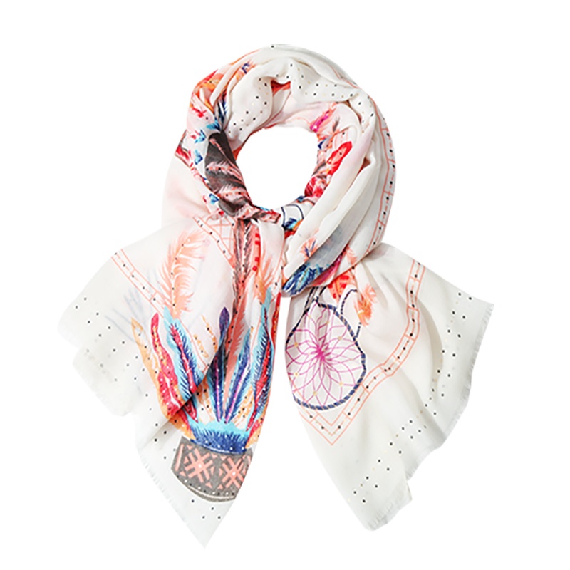 宏达HONDAR 丝巾女春夏两用披肩纱巾韩版潮轻盈羽毛烫金捕梦网防晒沙滩长巾WJ323A