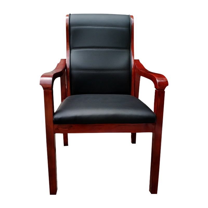 质凡办公椅靠背舒适久坐办公室职员实木带扶手皮质座椅会议室简约现代