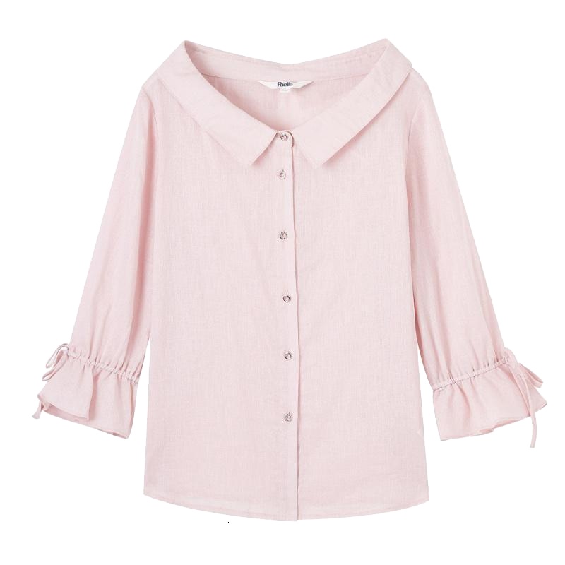 新款拉夏贝尔Puella秋季新款衬衣女长袖翻领韩版学院风百搭衬衫20012454