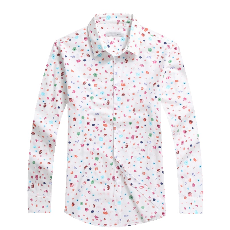 Artsdon/阿仕顿男装春季碎花长袖衬衫时尚商务休闲修身款男式衬衣