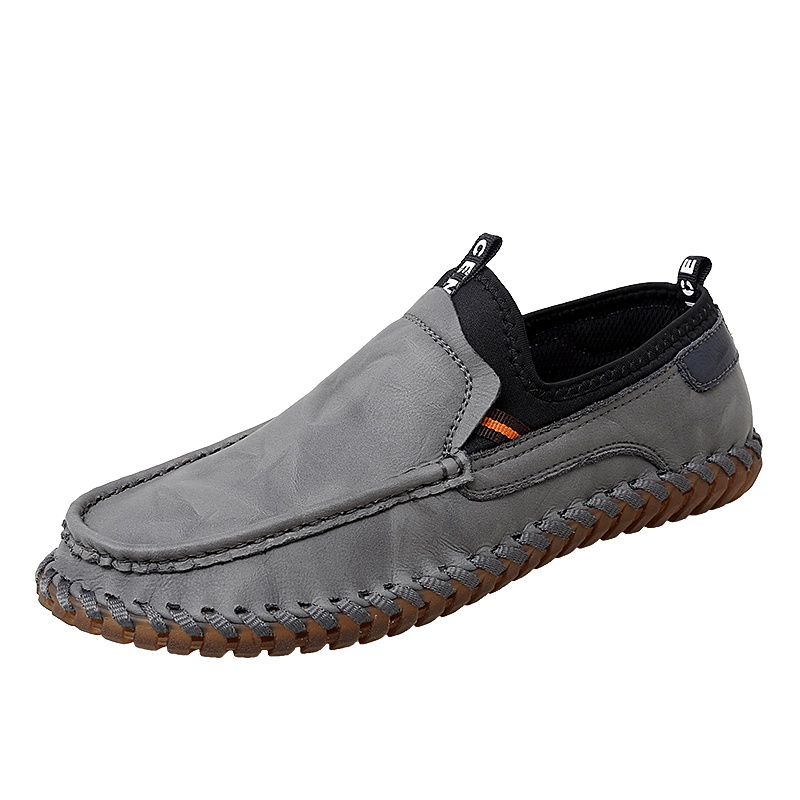 YIBULUOTUO男鞋2021秋季新款真皮套脚一脚蹬软底防滑牛筋底透气防臭爸爸休闲鞋