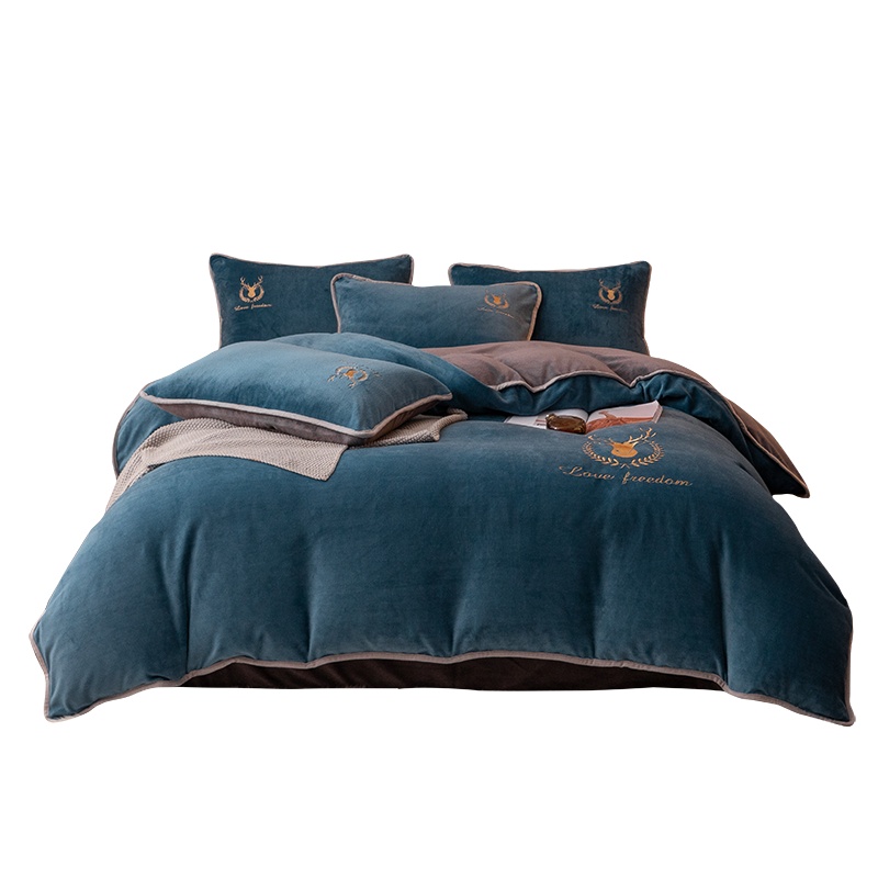 南极人(NanJiren)家纺 牛奶绒四件套冬季加绒加厚珊瑚绒床上用品床单法兰绒水晶被套