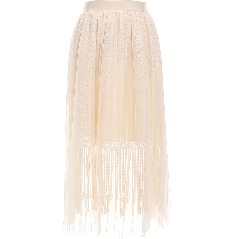 欧昵雪高腰垂感显瘦镂空网纱蕾丝裙女遮胯A字半身裙