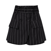 晩白 新品通勤气质百搭简约纯色高腰阔腿裤休闲配靴短裤女