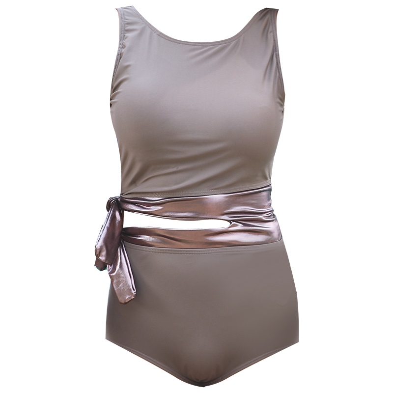 OOK分体裙式泳衣女保守遮肚显瘦游泳衣大胸聚拢性感大码泳装新款 棕色