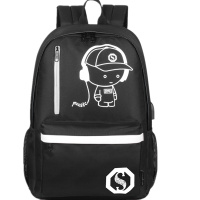 山奇品一中学生牛津布双肩包 男韩版学生夜光反光书包 耳机孔定制USB背包