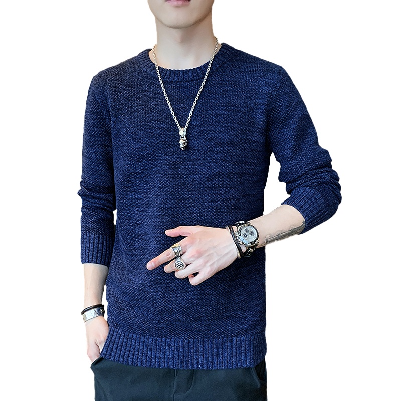 Manloric纯棉冬季季2022新款男士加绒厚款毛衣圆领纯色粗线长袖针织衫线衣XH62001