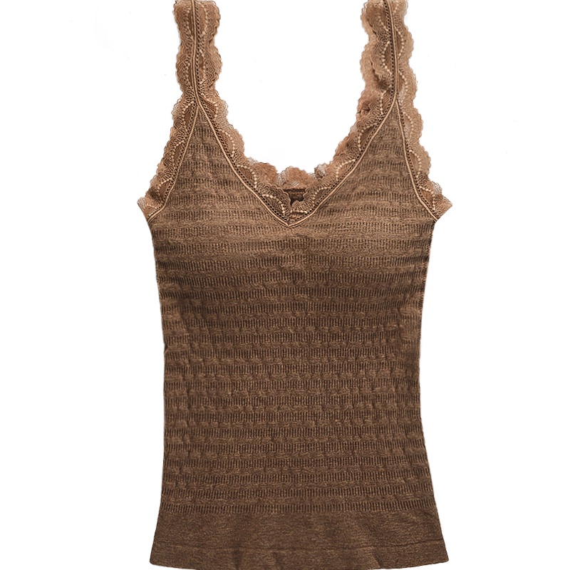 俞兆林秋冬季新款加绒打底背心女毛圈绒带胸垫长款修身女士保暖背心蕾丝