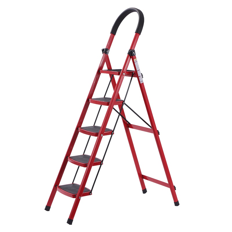 欧润哲 红色人字五步梯 家用折叠梯加厚室内人字梯移动楼梯步梯多功能扶梯