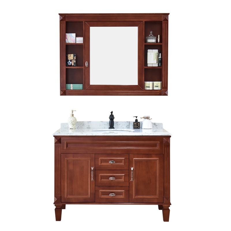 恒妙HengM实木落地浴室柜组合橡木镜柜大理石仿古卫浴柜新中式洗脸盆洗手池卫生间面盆柜简约现代靠墙式