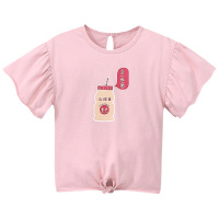 丽婴房女宝宝休闲露肩袖T恤儿童中小童卡通印图短袖T恤2020夏季款