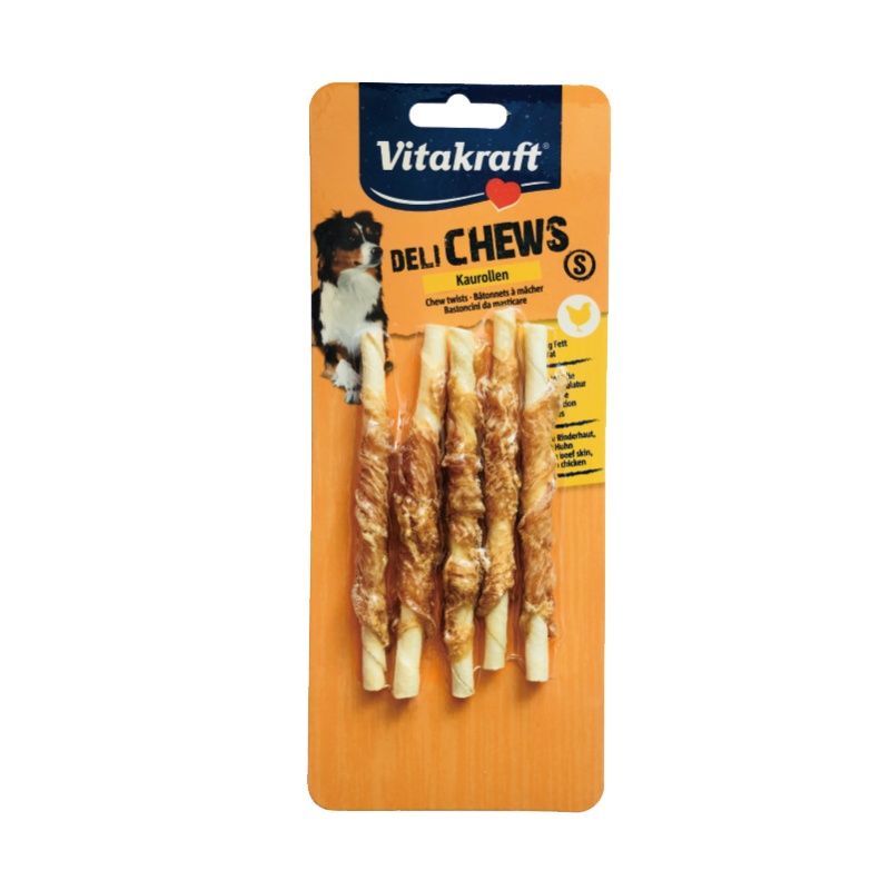 Vitakraft卫塔卡夫宠物零食犬用鸡肉卷皮结骨5支(中号）狗狗零食55g