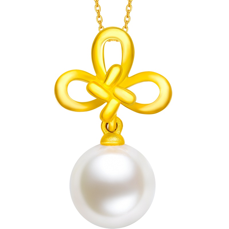 「新款」周大福珠宝盘扣系列团锦扣足金黄金珍珠吊坠R23721