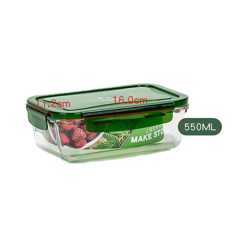 特大号保鲜碗玻璃耐热方形圆形玻璃便当盒微波炉用饭盒打包盒玻 封后 亏本限购长方绿色550单只