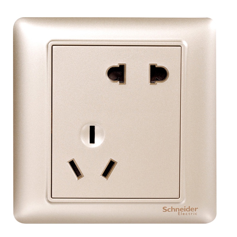 施耐德电气 自营 开关插座 睿意系列香槟金色 插座 电源插座 16A三孔 双控开关86型插座面板 家用墙壁式 五孔 网插