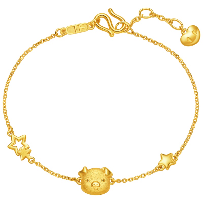 周大福首饰十二生肖猪星星小猪足金黄金手链计价（工费198元）F210782
