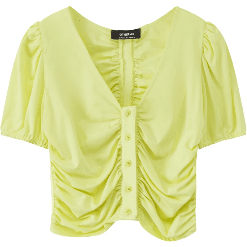 OtherMix泡泡袖褶皱t恤女2021年夏季新款时尚韩版纯色短袖上衣潮