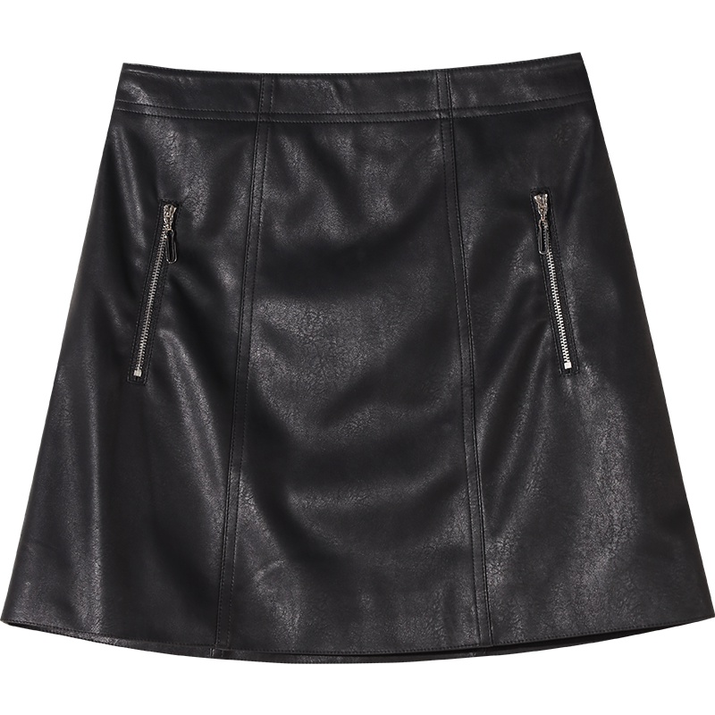 娅丽达女装2019秋季新款半裙女高腰纯色韩版PU皮裙时尚A字裙I7332