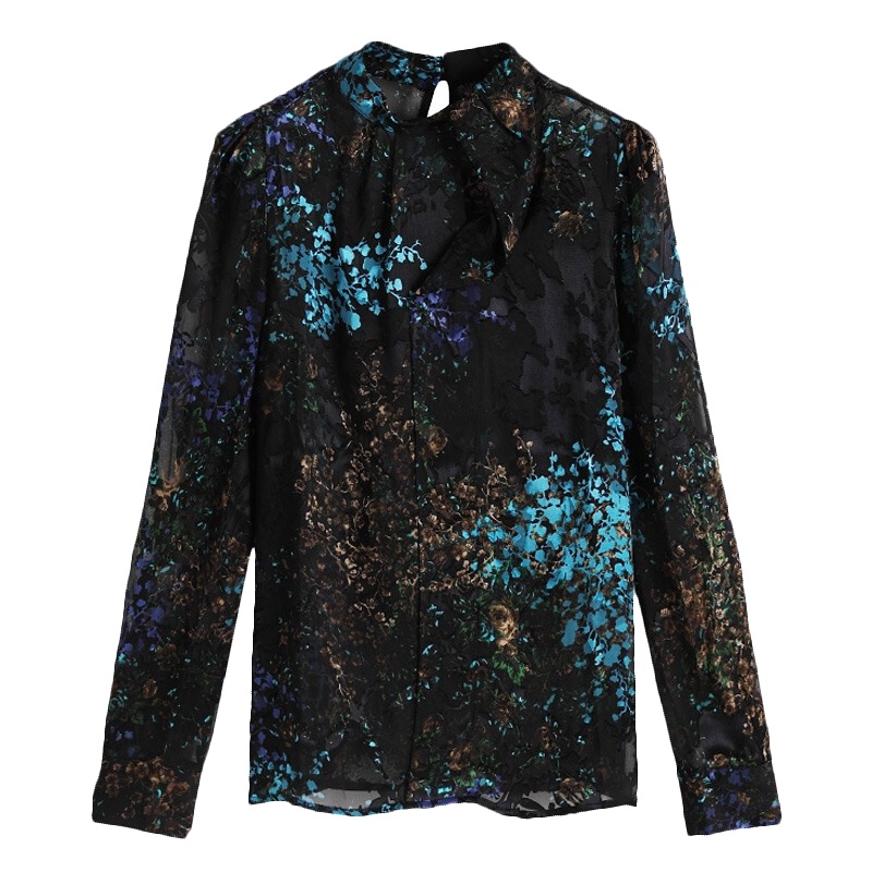 小样传奇  衬衫女2021年春装新款气质立领洋气印花时尚休闲显瘦衬衫