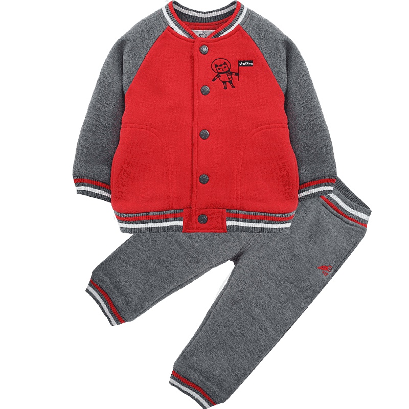 婴姿坊男童秋冬新款套装时尚夹棉儿童运动外出保暖两件套