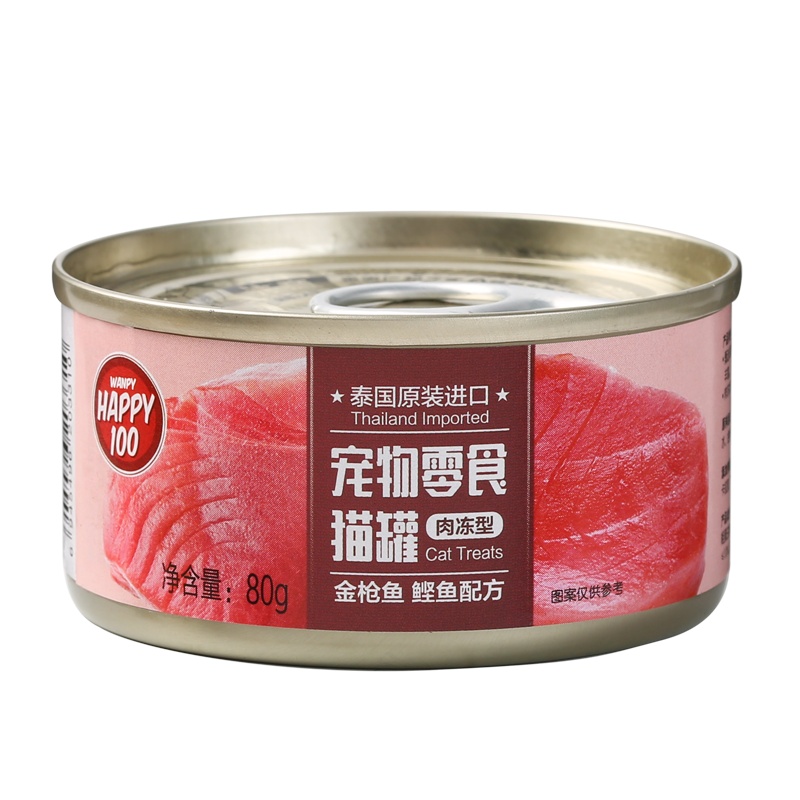 顽皮Happy100宠物零食 猫罐 金枪鱼 鲣鱼配方肉冻型80g*12