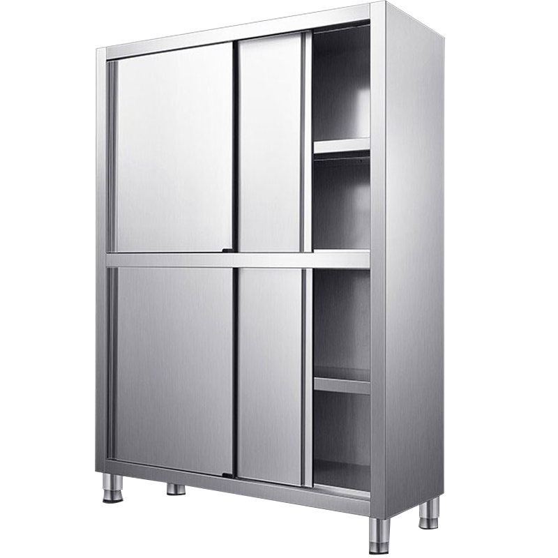 德玛仕不锈钢4门碗柜 商用橱柜 食品柜 移动门 1000x500x1800mm 四门储物柜 201不锈钢