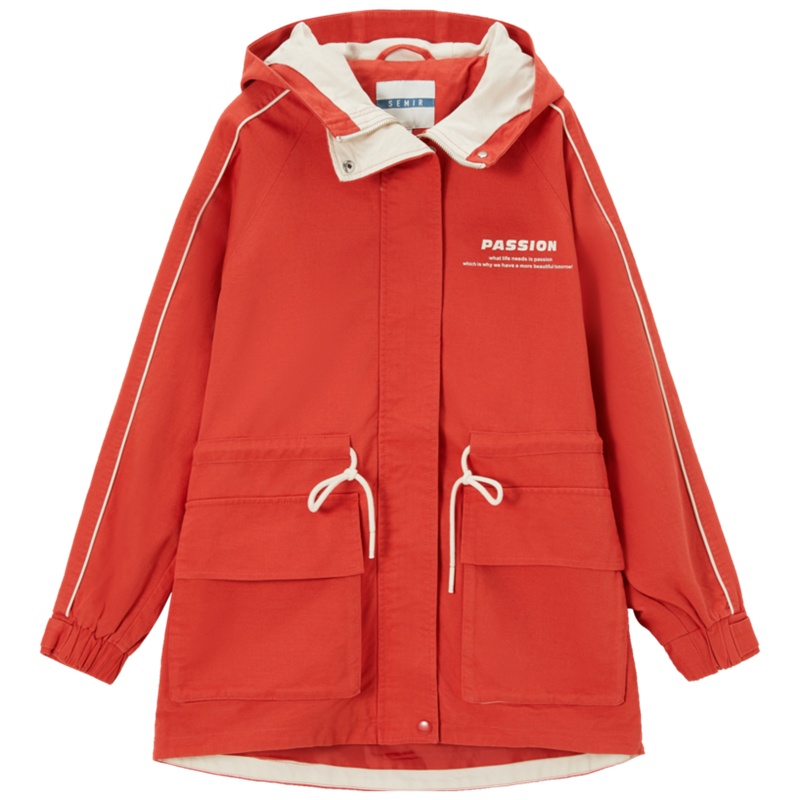 【满198减100预估价：126】森马风衣外套女2021春新款宽松连帽中长款小个子纯棉韩版潮流夹克