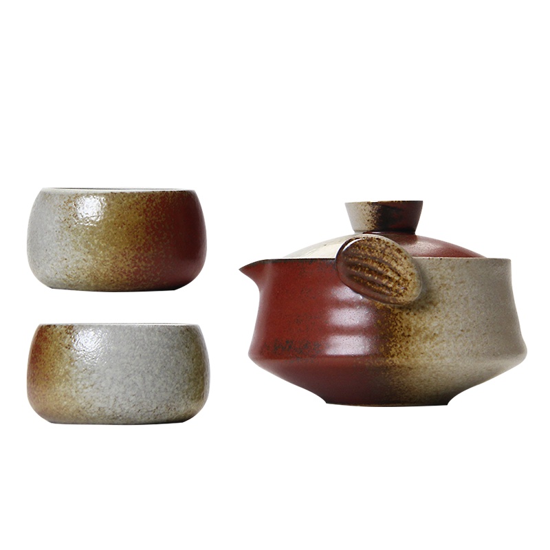 常生源 陶瓷功夫茶具套装 办公室 旅行茶具 一壶两杯 实木茶盘 精瓷彩韵套组