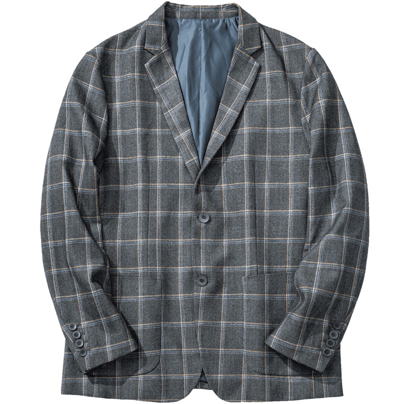 千纸鹤西服男2019秋季新款青年韩版商务休闲男士格子外套35172