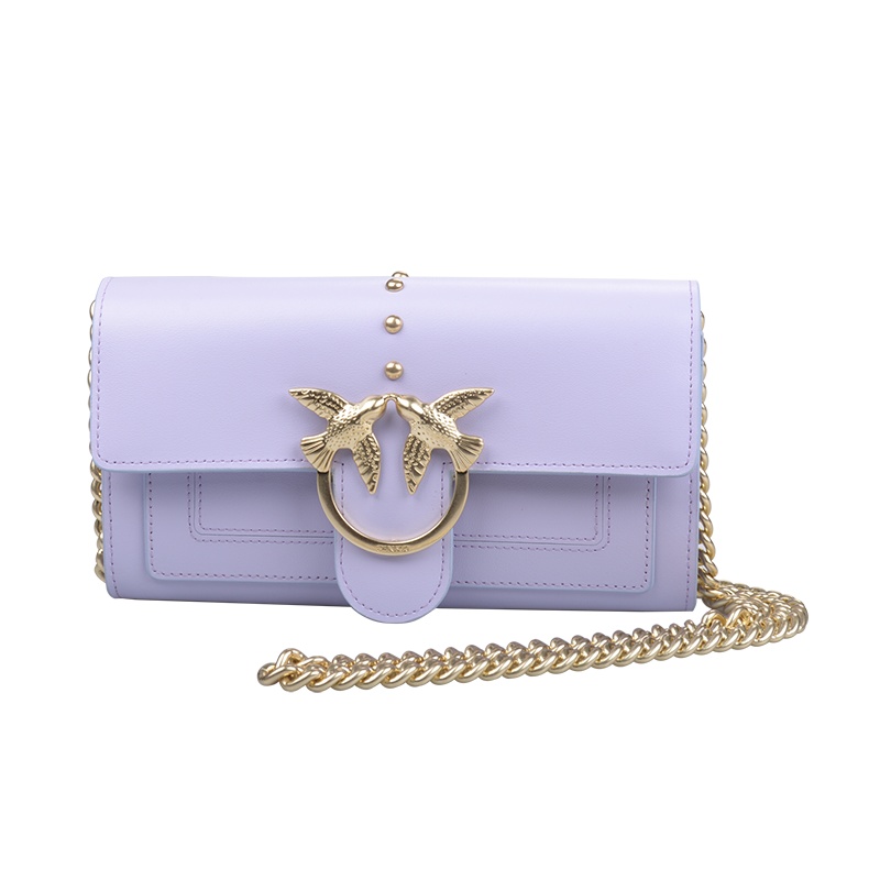 PINKO新款浅紫色袖珍款纯色光面飞鸟燕子链条单肩包（小）1P21B5Y5EUQ99