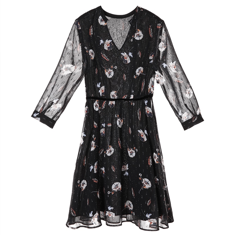 裂帛印花雪纺连衣裙夏装新款法国复古气质很仙的小众长裙子