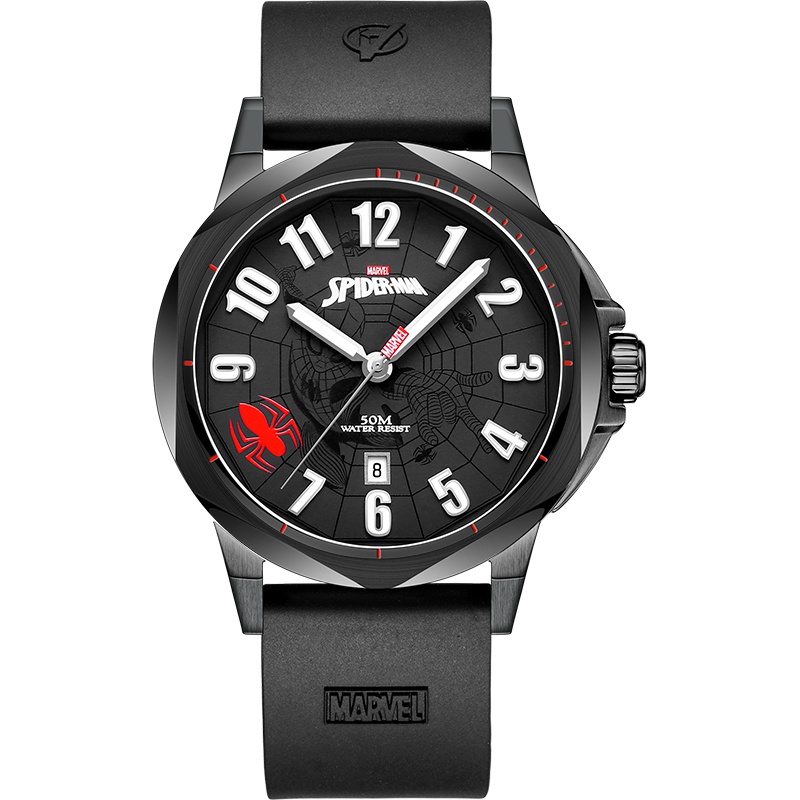 漫威（MARVEL）手表男 防水男士手表 石英表 氟橡胶表带 夜光日历蜘蛛侠同款
