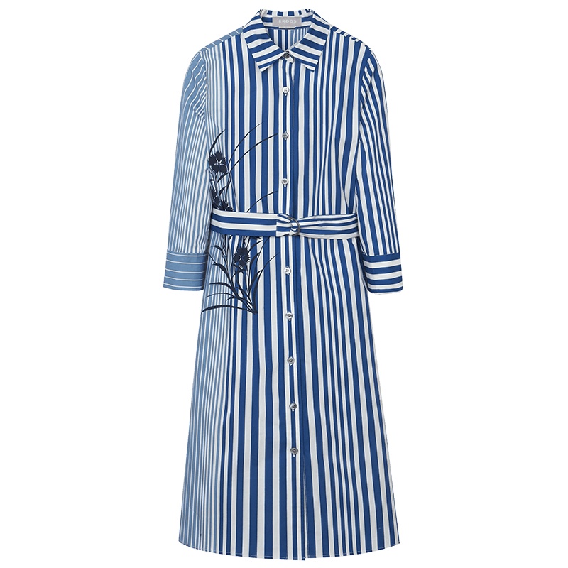 鄂尔多斯 | ERDOS [法国条纹系列]春夏棉质条纹印花女衬衫连衣裙