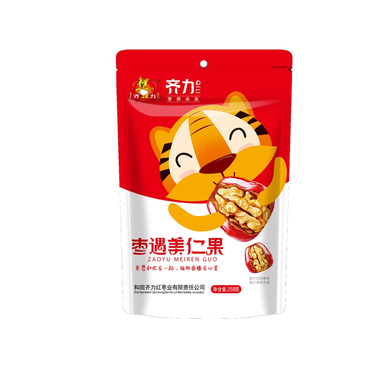 齐力 抱抱果 红枣夹核桃 夹心枣 新疆和田骏枣 无核枣核桃仁258g*2休闲零食蜜饯果干