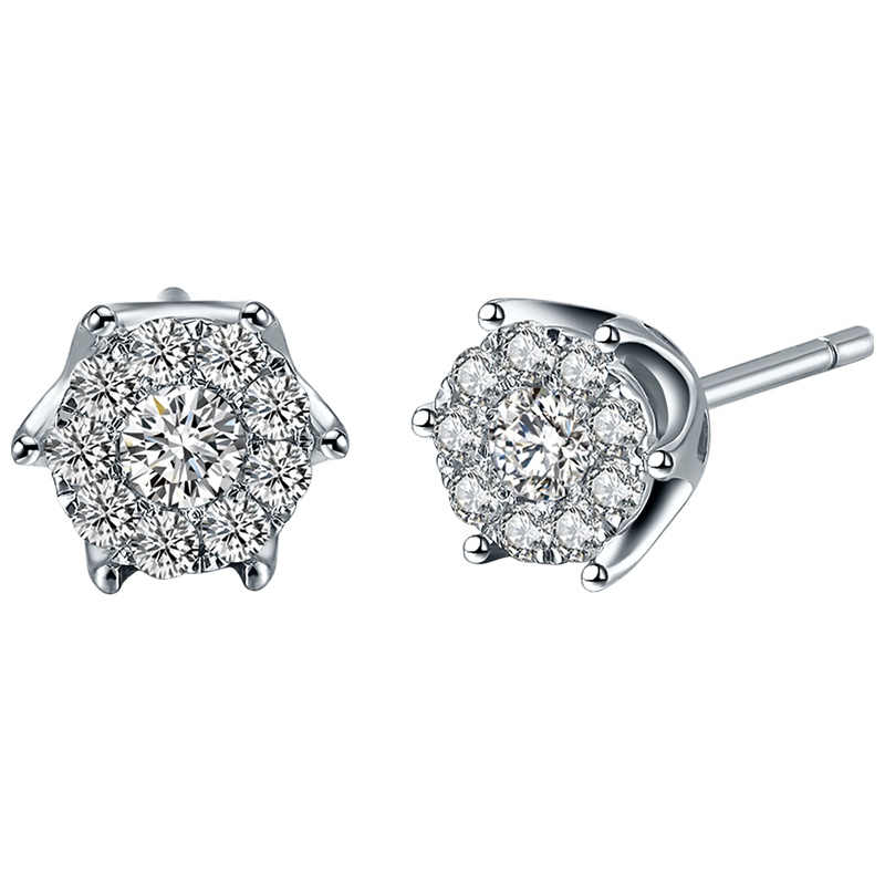 周六福白18K金群镶钻石耳钉885