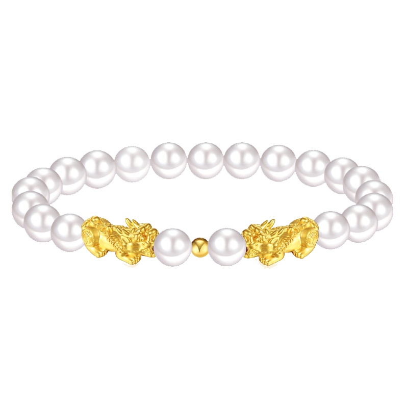 佐喜佑福 貔貅珍珠黄金手链女士款本命年足金手饰 金重约0.8-1.1克 ZXZBZX102Ba