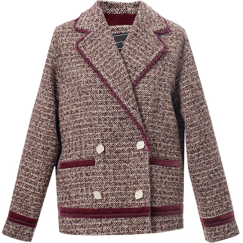 OUNIXUE欧昵雪 | [休闲百搭丝绒拼接格纹上衣]秋冬季时尚保暖女式呢子外套