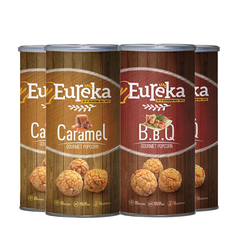 4罐装▏EUREKA 友礼佳 爆米花 焦糖味、烧烤味各2罐 70g 马来西亚进口 罐装